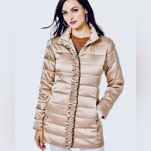 Lilly Pulitzer Doria Gold Champagne Puffer Jacket Coat Women’s 10